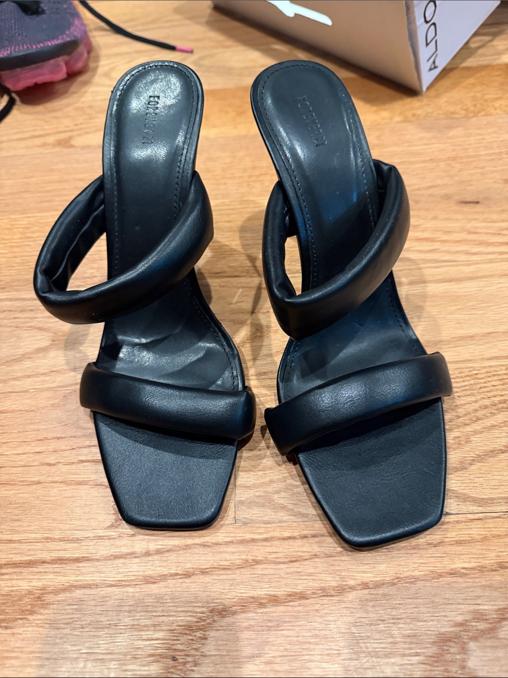 Forever 21 Black Double-Padded Square Toe Heeled Mules